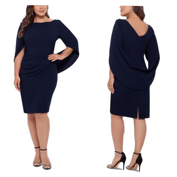 Betsy & Adam Round Neck Draped Back Ruched Front Stretch Sheath Dress NWT 22W - Picture 1 of 7